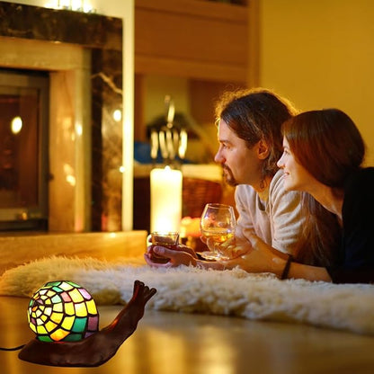 Tiffany Style Colorful Snail Accent Table Lamp Handmade Stained Glass Shade Night Light for Kids with 3 Color Temperatures LED Bulb - Ideal Gift for Home Decor(8" D x 5" W x 5" H)