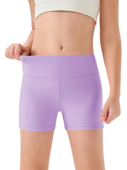 Haloumoning Girls Athletic Shorts Kids High Waisted Yoga Dance Biker Shorts Comfy Gymnastics Shorts 5-14Y Light Purple