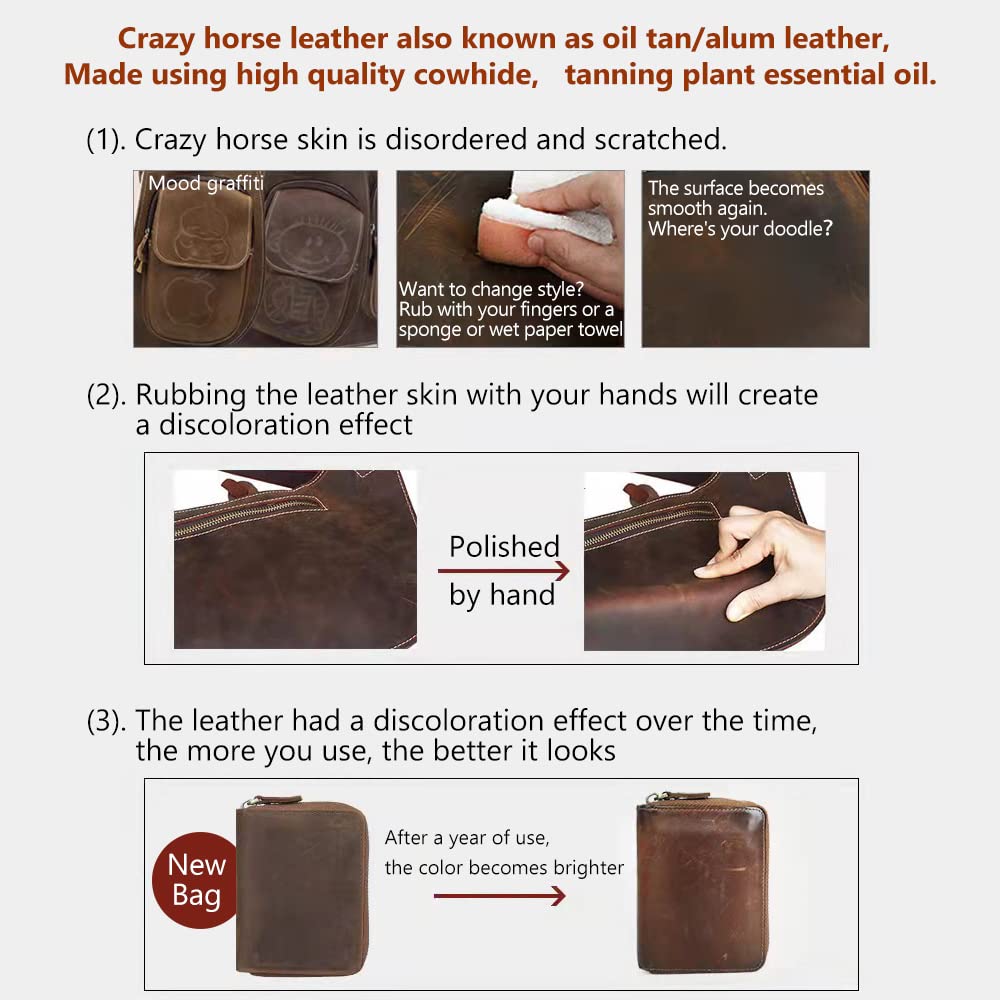Genuine Leather Tooling Sheets 1.8-2.0MM Thick Genuine Top Full Grain Oil Tan Crazy Horse Cowhide Leather Sheets for Crafts Tooling Sewing Wallet Earring Hobby (Dark Brown, 8"x12")