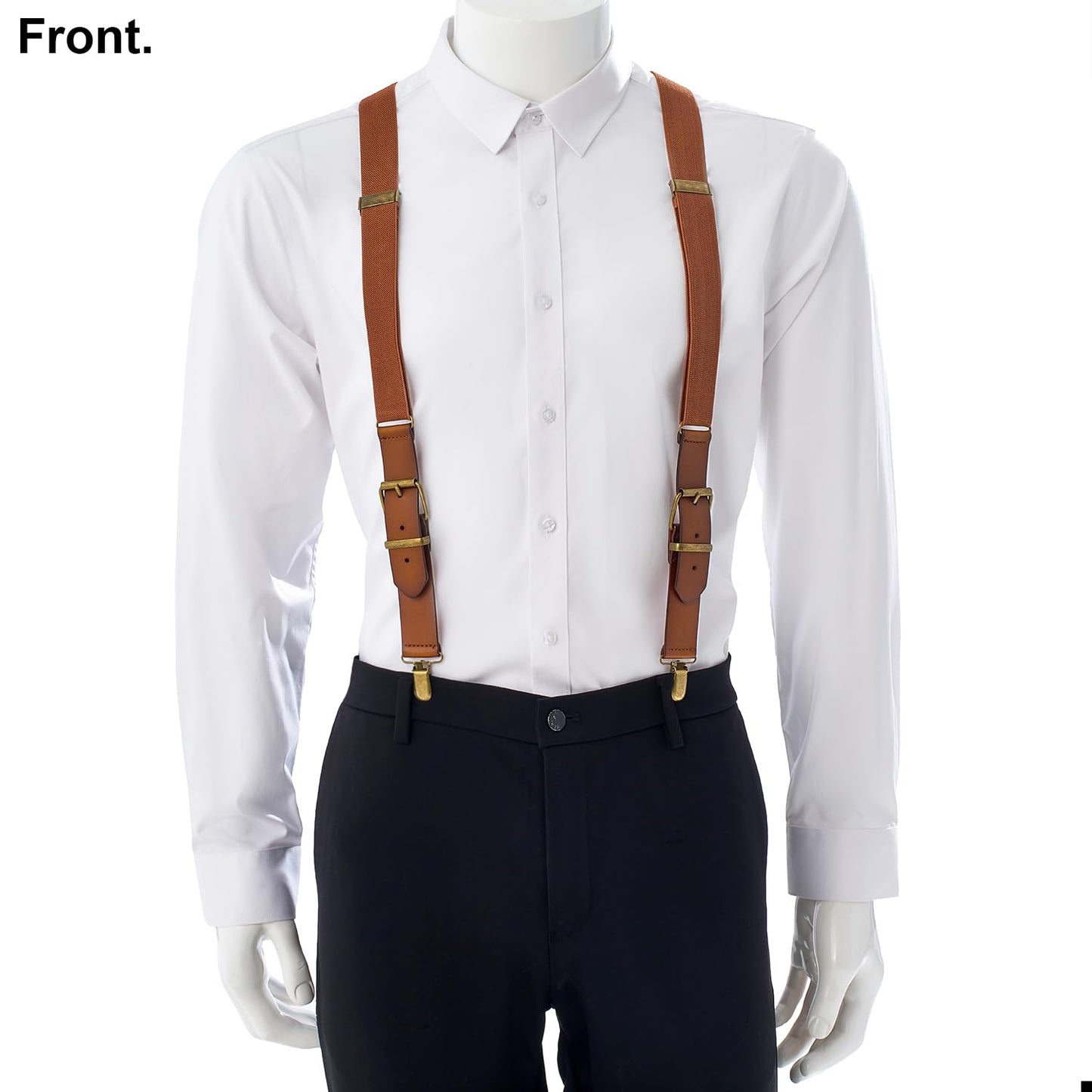 UPSONG Men's Y-Back 4 Metal Clip Elastic Suspenders Vintage Brown Braces Perfect For Both Casual&Formal