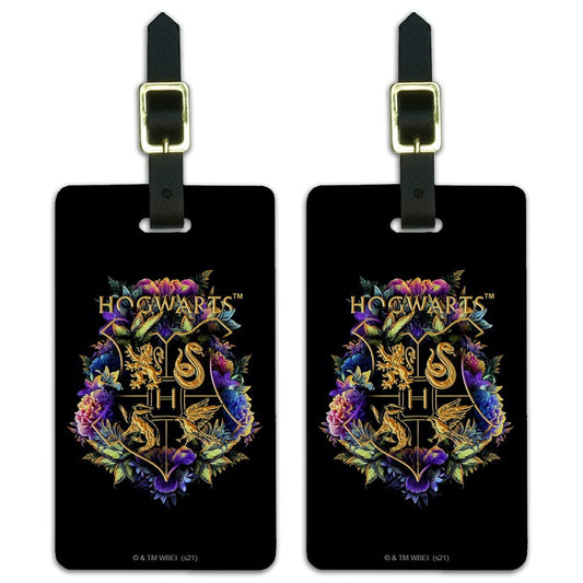 Harry Potter Hogwarts Floral Crest Luggage ID Tags Carry-On Cards - Set of 2