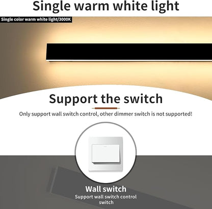 23.6inch Modern LED Wall Sconce, 3000K Warm White Outdoor Lights, IP65 Waterproof, Black Aluminium, Minimalist Wall Light Fixture, AC 85-265V, 24W, Wall Lamp for Yard, Patio, Garage, Porch