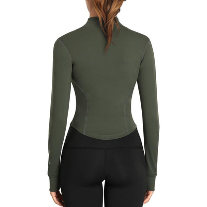 Zyrulix Women's Full Zip Lightweight Running Yoga Slim Fit Cropped Bbl Jacket Workout Sportwear With Thumb Holes