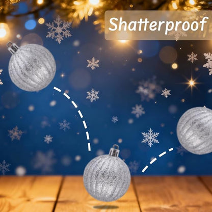 50ct Christmas Balls Ornaments for Xmas Tree, Silver Shatterproof Christmas Tree Decorations Hanging Ball for Holiday Party Decor(1.57"-2.36")