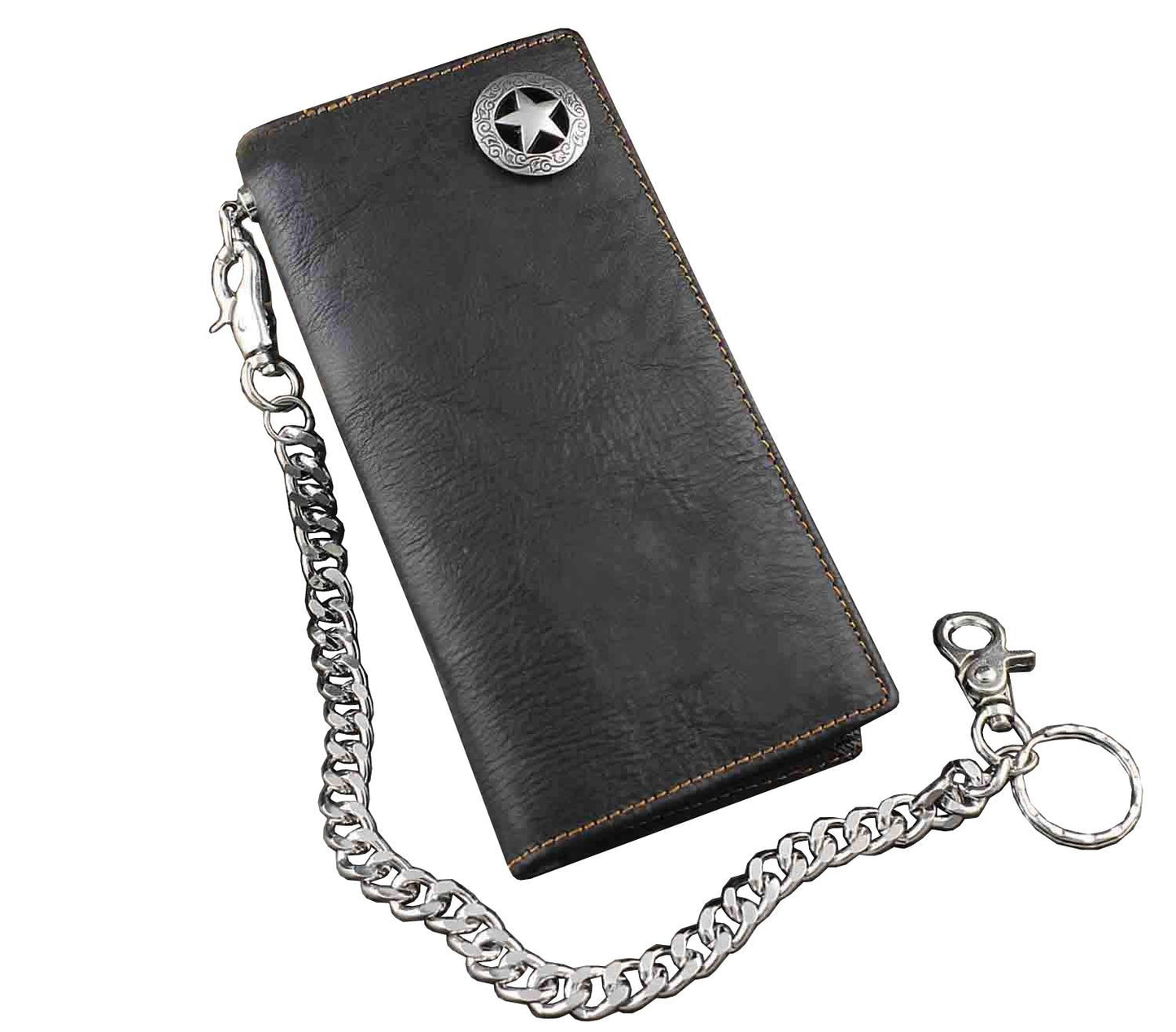 vogueteen Biker Rock Star Concho Mens Card Money Long Black Real Leahter Wallet With Chain