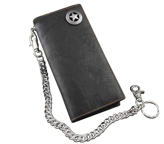 vogueteen Biker Rock Star Concho Mens Card Money Long Black Real Leahter Wallet With Chain