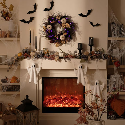 Valery Madelyn Fall Maple Leaves Garlands for Mantle, 6ft Halloween Garlands with Pumpkins Lights for Table Centerpiece, Thanksgiving Harvest Decorations for Home Mantle Fireplace Outdoor Decor-Brown