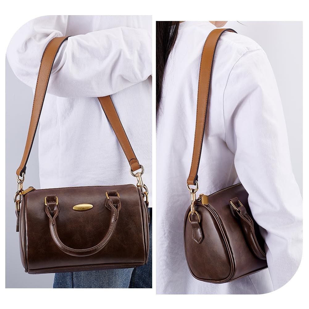 PH PandaHall 25.7 Inch Genuine Leather Purse Strap, 1 Inch Wide Bag Strap Puse Handle Bag Handles Replacement with Golden Buckles for DIY Handbag Underarm Bags Shoulder Bags, Coffee Color