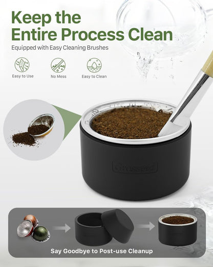 Grasseed Reusable VertuoLine Capsule Kit for Nespresso Pods with 100Pcs Aluminum Foil Seals Lids, Refillable Coffee Pods for VertuoLine to Refill Pods