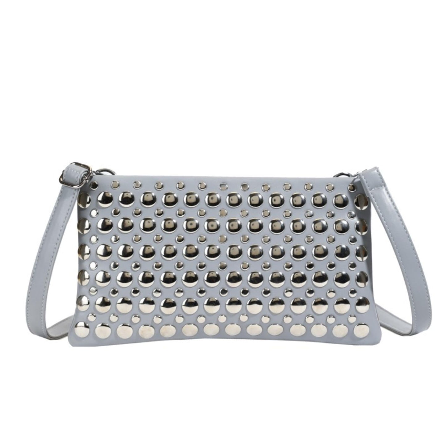 WIGUYUN Women Rivet Envelope Clutch Bag Purse Fashion Faux Leather Studded Crossbody Bag Evening Handbag for Ladies,Grey