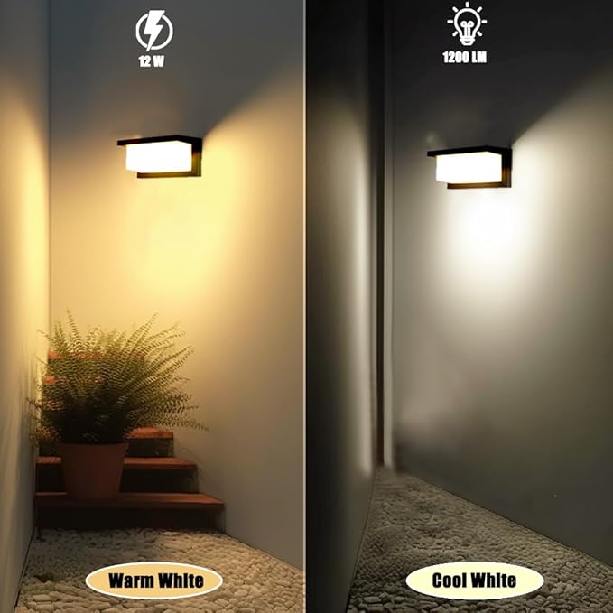 Modern Outdoor Wall Sconce Lighting 5000K 2 Pack, LED 3 Color White Outdoor Light Fixture Wall Mount Exterior Lights for House,Black 1500lm Outside Porch Lights for Garage Entryway (Convex-CCT)