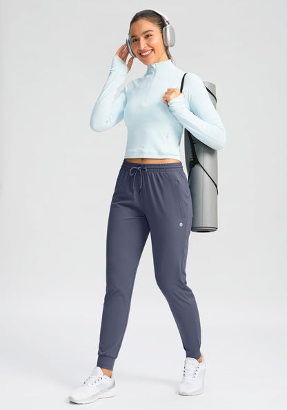 G Gradual Women's Joggers Pants with Zipper Pockets Tapered Running Sweatpants for Women Lounge, Jogging (Dusty Blue, Medium)