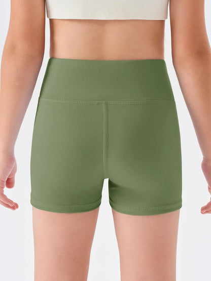 Haloumoning Girls Athletic Shorts Kids High Waisted Yoga Dance Biker Shorts Comfy Gymnastics Shorts 5-14Y Olive Green