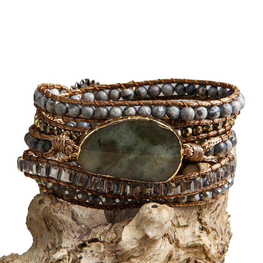 ZOSOJONA Women Wrap Bracelets Boho Natural Stone Jasper Turquoises Strand Bracelet Jewelry Collection