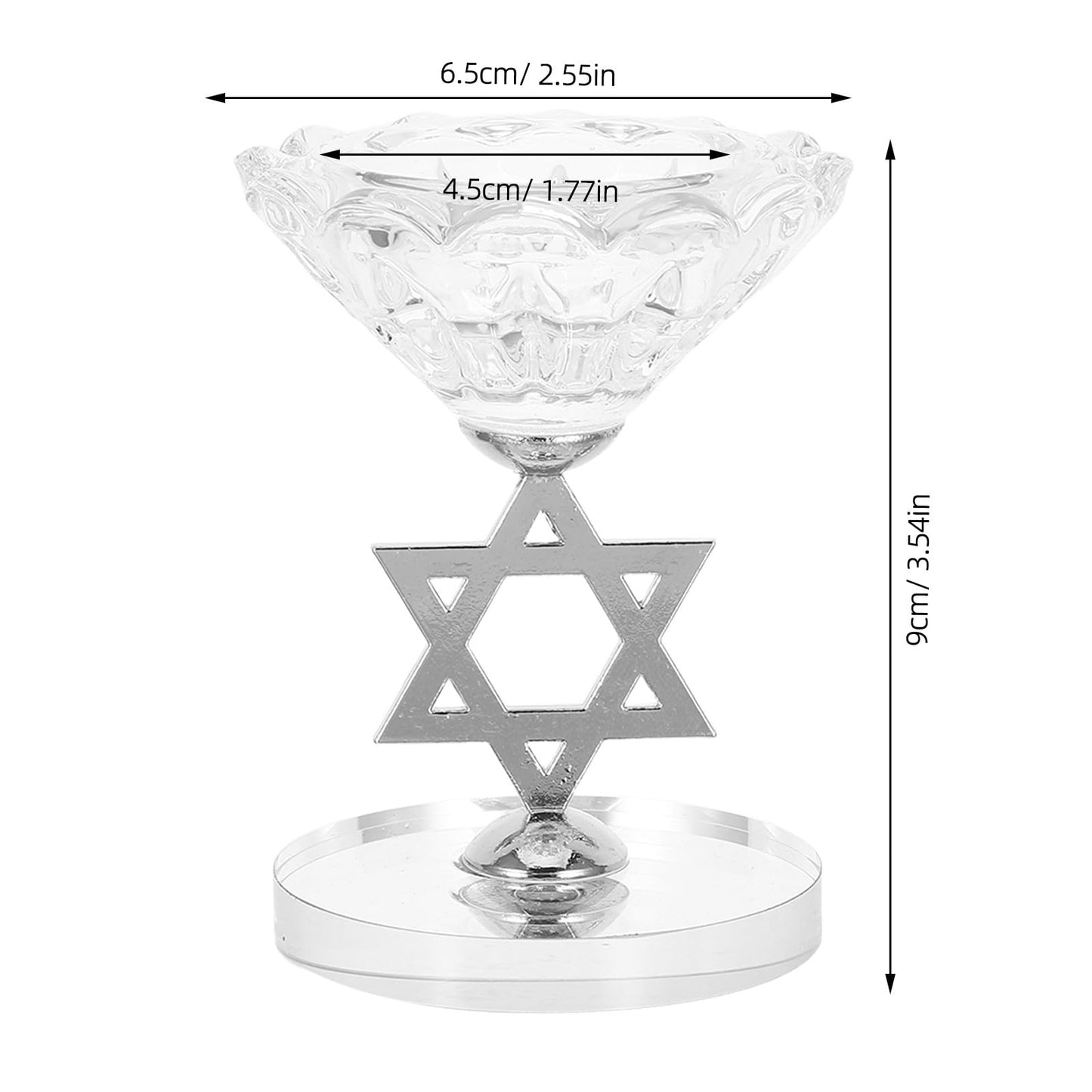 RUNROTOO Crystal Star of David Candle Holder - Hanukkah Candlestick - Decorative Tabletop Ornament - Jewish Religious Menorah Centerpiece - Pillar Candle Stand