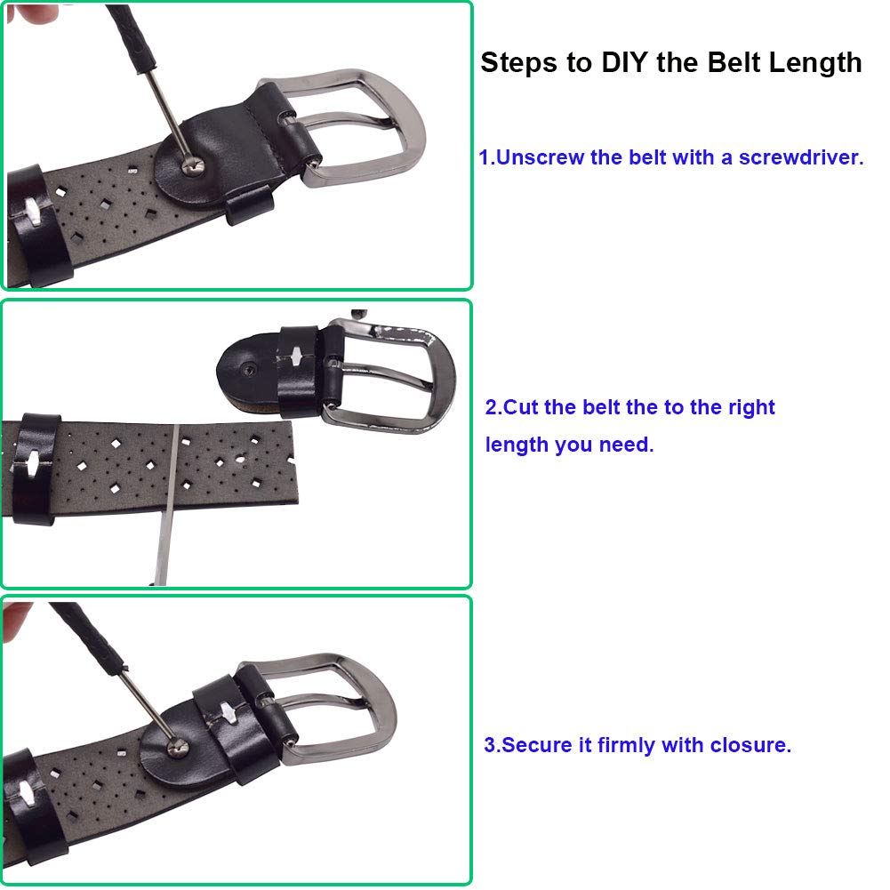 VONSELY Hollow Leather Belts for Women, Soft Leather Womens Belts with Pin Buckle (1.5" Wide Coffee)
