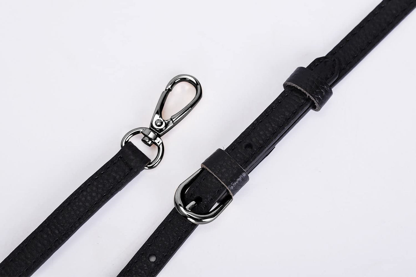 LIVE UP Full Grain Purse Strap Genuine Leather Replacement for Cross Body Bag Handbags(6# Black-Grey Buckles with Tassel)