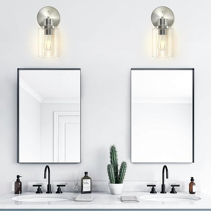 GORDNWE 1-Light Bathroom Wall Sconce, Brushed Nickel Vanity Light, Modern Wall Light Fixture with Clear Glass Shade and E26 Bulb Base, Wall Lamp Wall Mount Light Fixtures for Mirror, Bedroom, Hallway