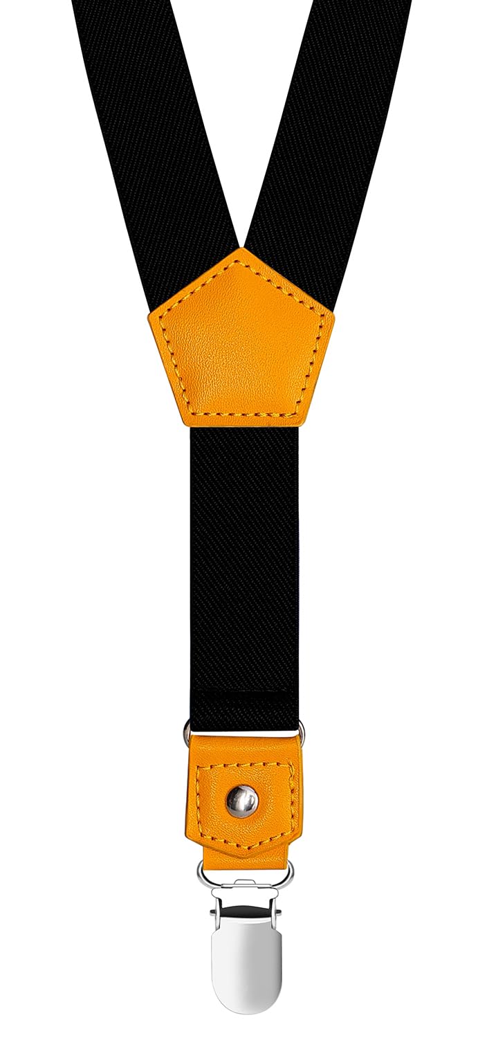 JRHEJTFZ Kids Suspenders and Bow Tie Set for Boys Adjustable with 3 Strong Metal Clips Black 30"