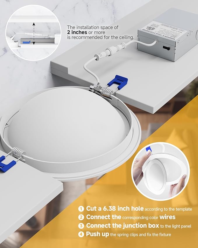Ensenior 4 Pack 6 inch LED Eyeball Recessed Lighting, 360°+90° Rotatable and 2700K-5000K Selectable, Dimmable Gimbal Recessed Lights, Canless Angled Adjustable Ceiling Downlight, 1300LM, 13W=115W-FCC