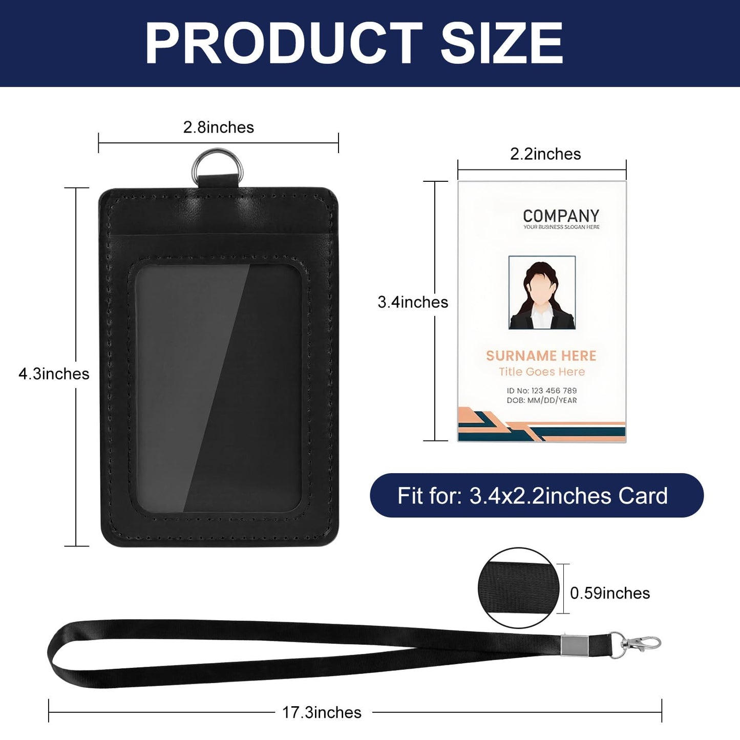 10Pcs PU Leather Badge Holder with Lanyard Vertical ID Badge Name Card Holder with Black Lanyards for School Office Team Workers Employees Staff Doctor Nurse Teacher