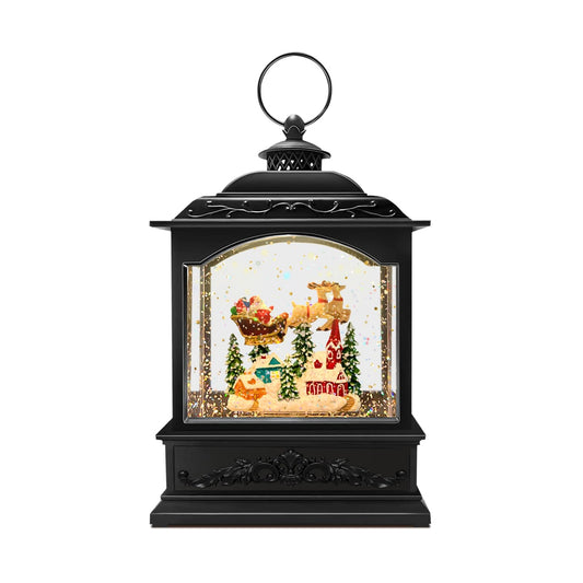 Musical Christmas Snow Globe Lantern with Flying Santa, Swirling Glitter Lighted Water Lantern, 6H Timer, USB or Battery Powered Holiday Decoration