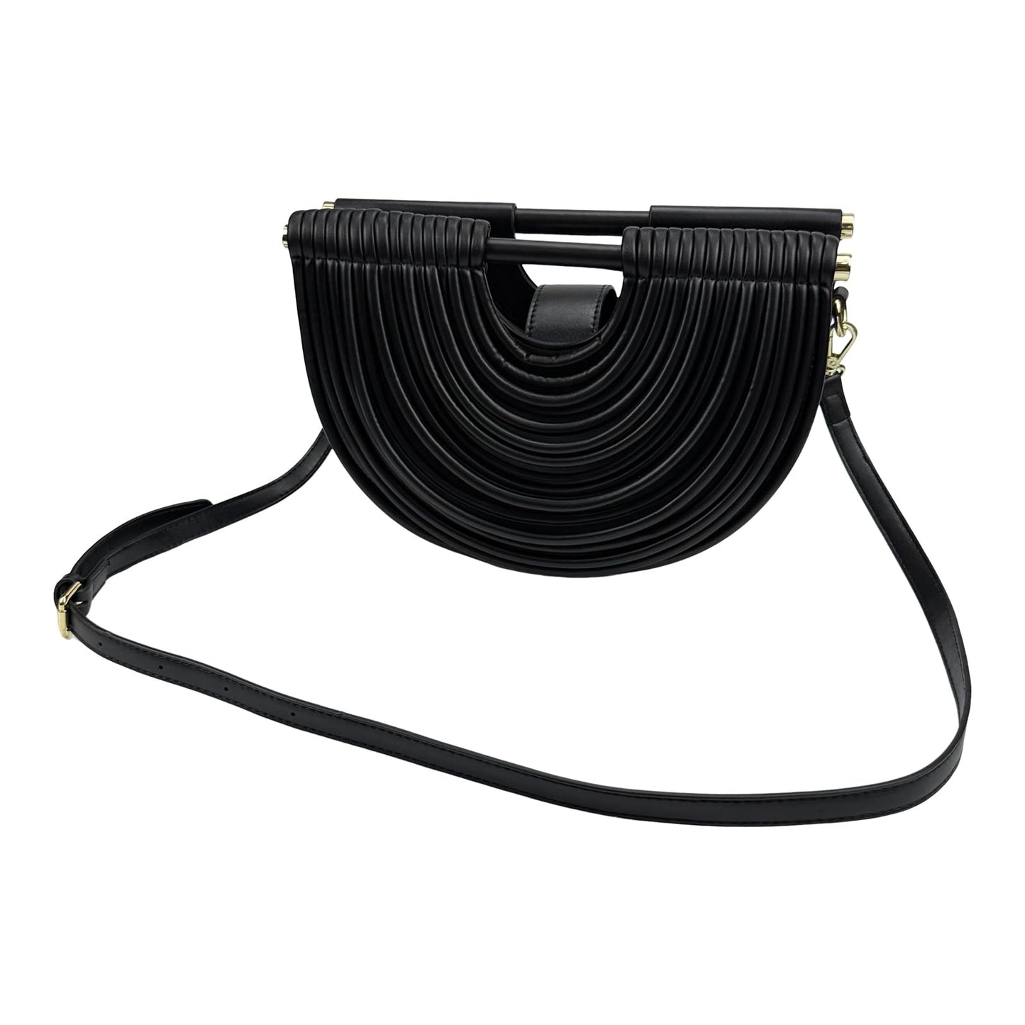 FUTTSPAI Elegant Half Round Chinc Woven PU Leather Lou Top Handle Bag for Women Formal Evening Clutch Purses,Black
