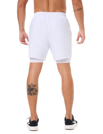 Naarts Men's 2 in 1 Athletic Running Shorts Quick Dry 5 Inch Lightweight Workout Gym Shorts with Liner and Pockets White,Large