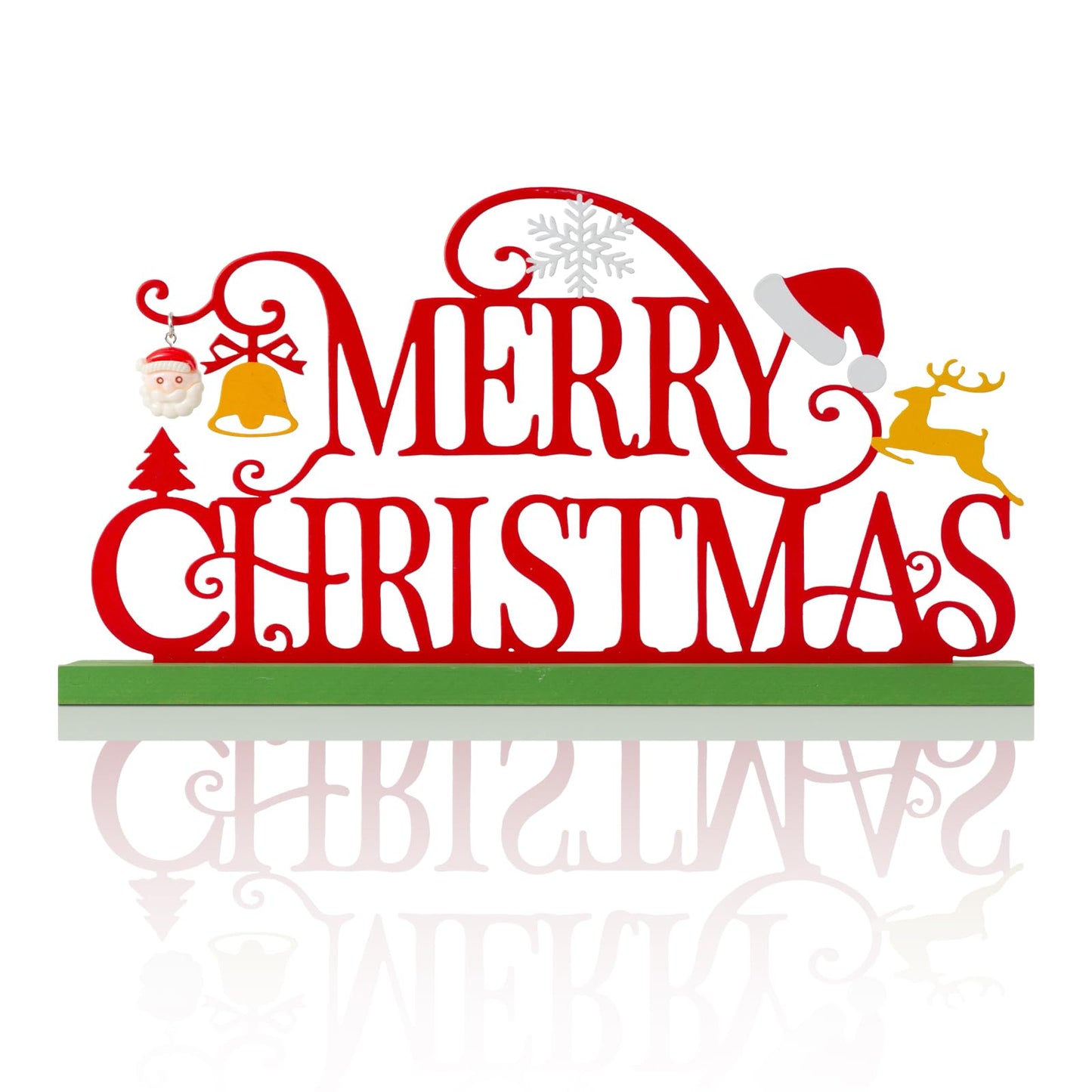 KHJCXS Metal Holiday Table Sign Decor, Decorations Tabletop Centerpiece for Home, Office, Shelf, Tiered Tray, Mantel, Indoor, Merry Christmas