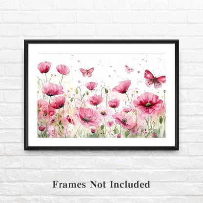 Yesad Poppies Wall Art, Pink Poppy Canvas Wall Art Flower Pictures Floral Poster Prints Farmhouse Wall Décor for Living Room Bedroom Home Decorations (Unframed,24”x16”, Poppy3)