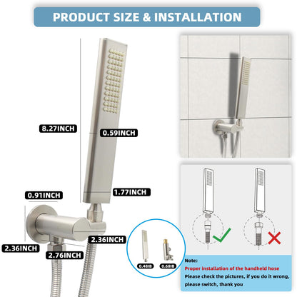 Backnets Solid Brass Handheld Shower Head Arc Design High Pressure Brushed Nickel Hand Shower Wand with Adjustable Supply Elbow Wall Connector Shower Holder and 59″ Stainless Steel Hose Set