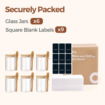 ComSaf 16Pcs Glass Spice Jars with Bamboo Lid, 4oz Airtight Square Spice Containers with 275 Black Lables, Empty Seasoning Jars for Spice Salt Sugar