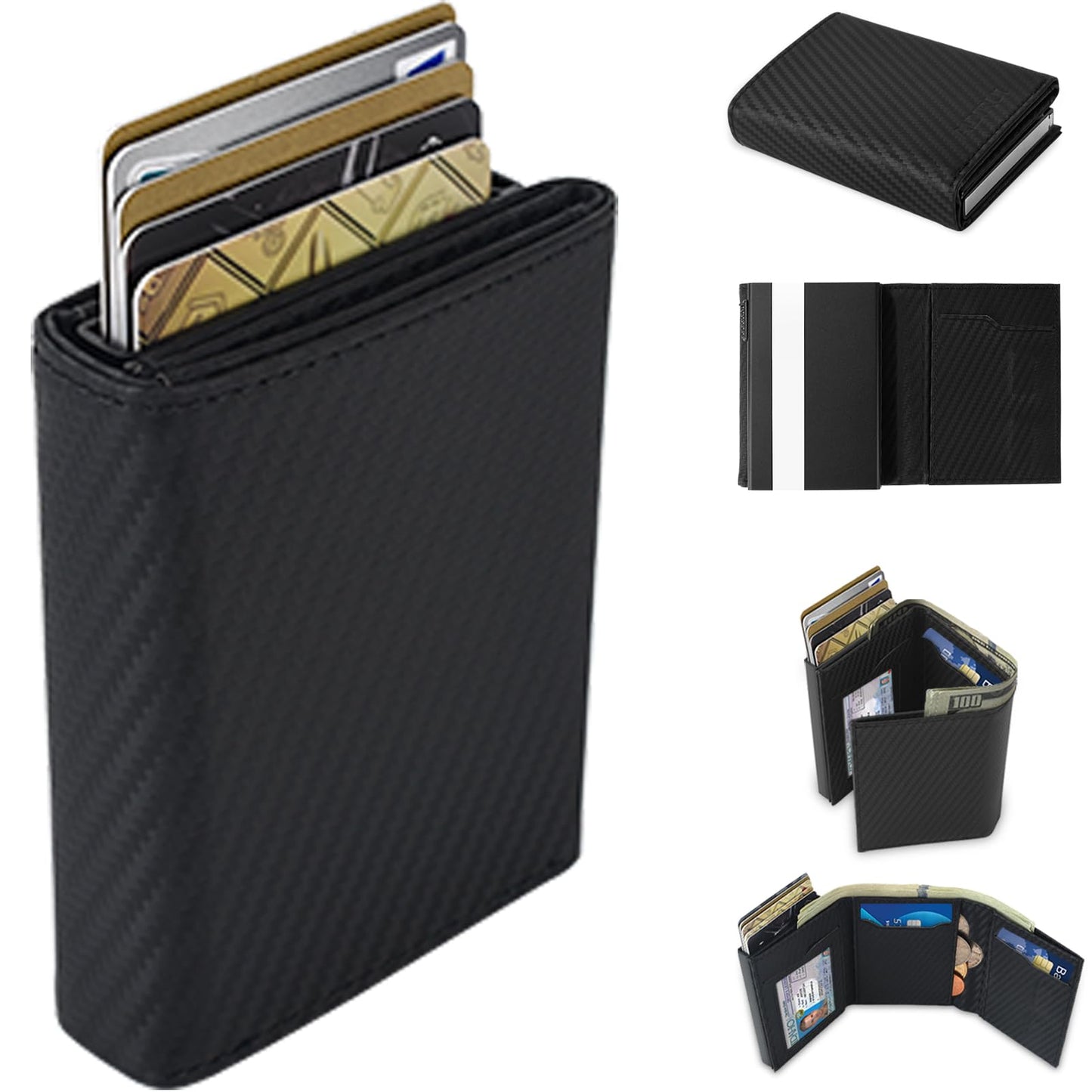 Aibirui Wallet for Men,Trifold Wallets for Men Holds 12 Cards,20 Bills,ID Window | Ridge wallets for men,Minimalist Pop Up Wallet for Men-RFID Blocking Mens Trifold Wallet(Men's Gifts)