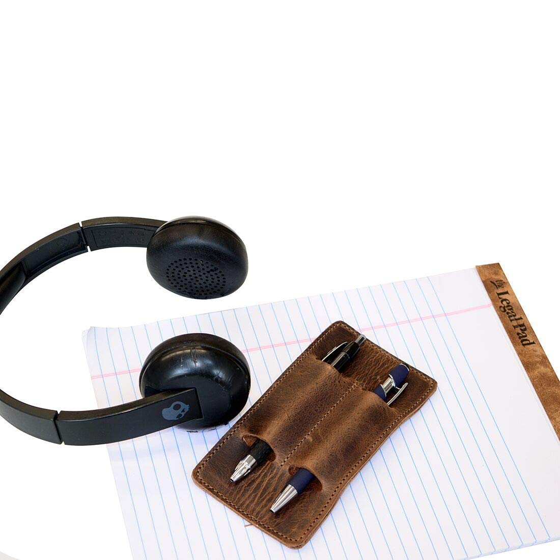Hide & Drink, Leather Double Pen Holder/Office Essentials/Pencil Sleeve/Pouch/Case, Handmade, Bourbon Brown