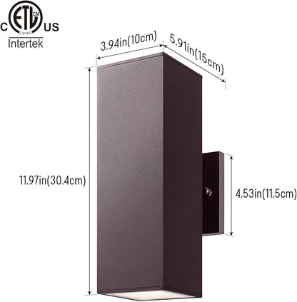 mirrea Modern Outdoor Porch Light Patio Light in 2 Lights with Aluminum Rectangular Tube and Tempered Glass Cover Waterproof Wall Sconce 2 Pack (Oil Rubbed Bronze)