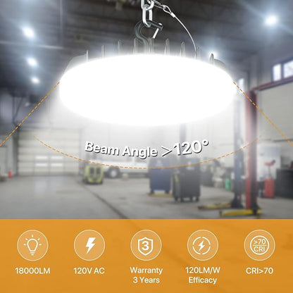 Smart Shop Lights 150W - Micware Motion Sensor 18000LM UFO LED High Bay Light with Multi-Function Remote, 10%-100% Dimmable IP65 Waterproof 5000k Garage Shop Lighting (New Remote)