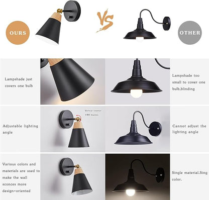 Wall Sconce Lighting Fixture with Metal Shade, On/Off Switch, Indoor Decor Wall Mount Swing Arm Lamp for Bedroom,Hallway,Living Room,Reading, Black