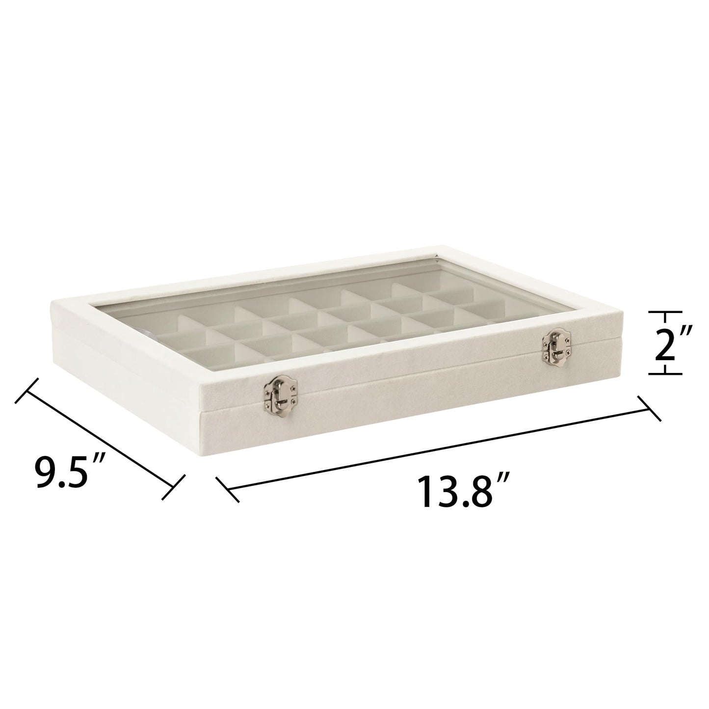 Frebeauty Velvet Jewelry Tray,35 Grid Jewelry Organizer with Clear Lid,Earring Holder Organizer Case with Clasp,Drawer Insert for Rings Studs,13.8 x 9.5 x 2 Inches,Gift for Women Girls(Beige)