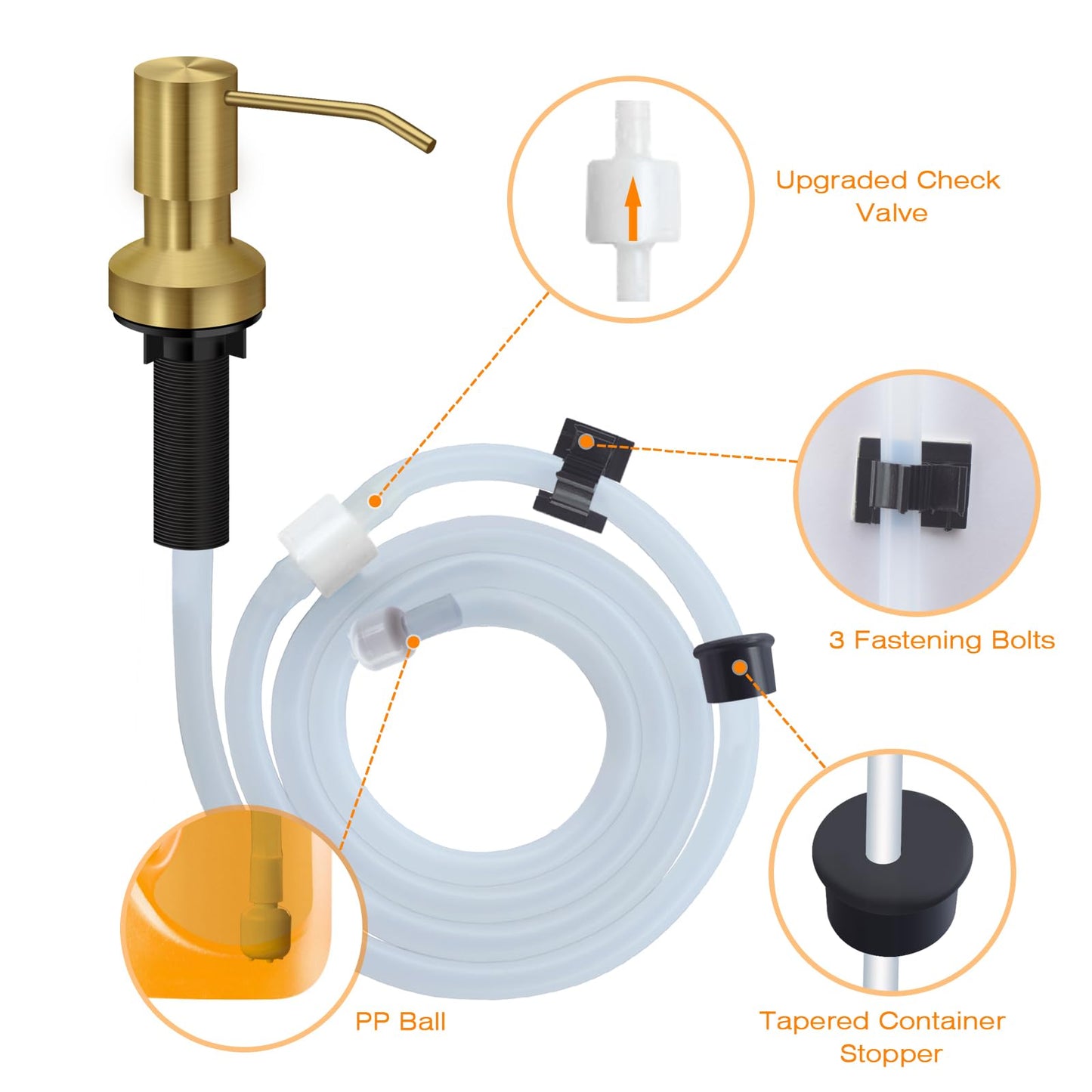 Sink Soap Dispenser for Kitchen Sink, Countertop Built in Sink Soap Dispenser with 47” Extension Tube kit, No Need to Fill The Little Bottle Again (Gray)