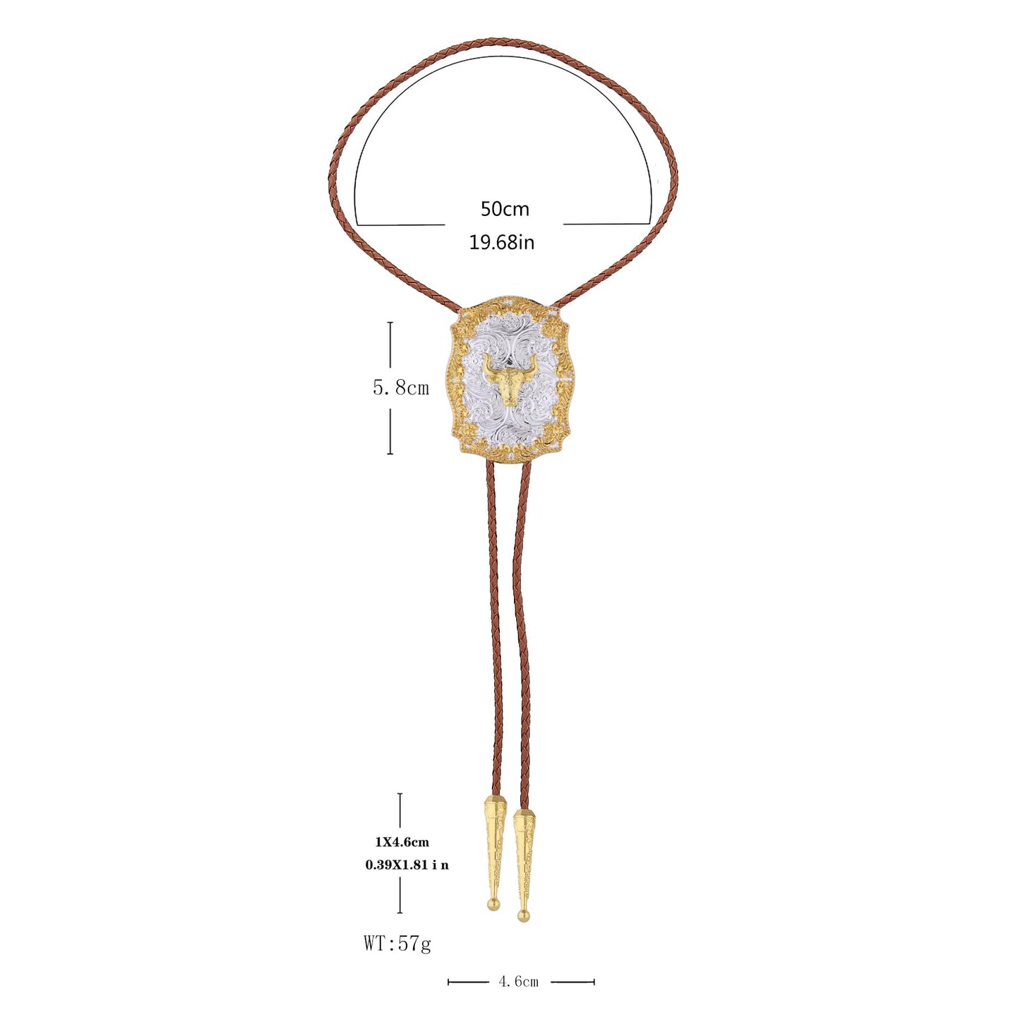 GelConnie Western Bolo Tie for Men Gold Cow Skull Pendant on Brown Leather Bolo Tie Handmade Western Ties Cowboy Necktie Accessories