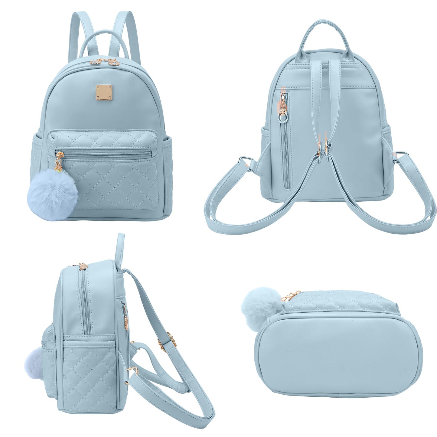 Girls Fashion Mini Backpack Purse Small Cute Plaid Leather Women Backpacks Little Bag, Mint Blue