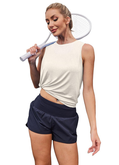 Women's Workout Tops Breathable Lightweight Active Tennis Yoga Shirts Athletic Running Tank Tops for Women White Apricot S