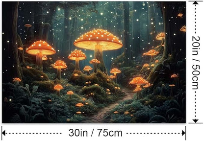 Yesad Mushroom Forest Canvas Wall Art Print, Mushroom Décor Magical Forest Pictures Enchanted Forest Décor Magic Mushrooms Botanical Art Farmhouse Living Room Wall Décor (Unframed,30”x20”,Mushroom)