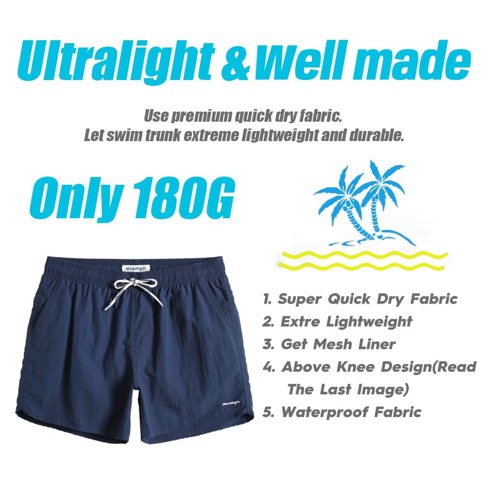maamgic Mens Swim Trunks 5" with Mesh Lining Quick Dry Bathing Suits for Men Swim Shorts Swimwear Nylon Steel Blue Large