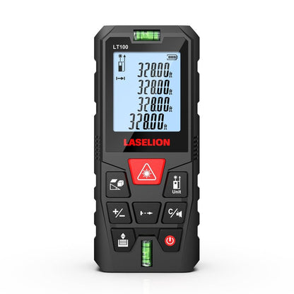 LT100 Laser Measure, 328ft/100m Laser Measurement Tool, with 2 Bubble Levels, Measuring Tool 4 Units Conversion、LCD Backlit Display, IP54 Waterproof, Pythagorean Mode for Distance, Area, Volume
