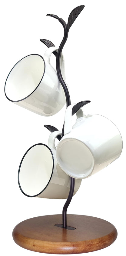 NBUOON Coffee Mug Holder Tree Rack for Counter,Leaf Shaped Tea Cup Mug Holder Stand for Countertop,Perfect Coffee Bar Accessory & Kitchen Home Organizer Black