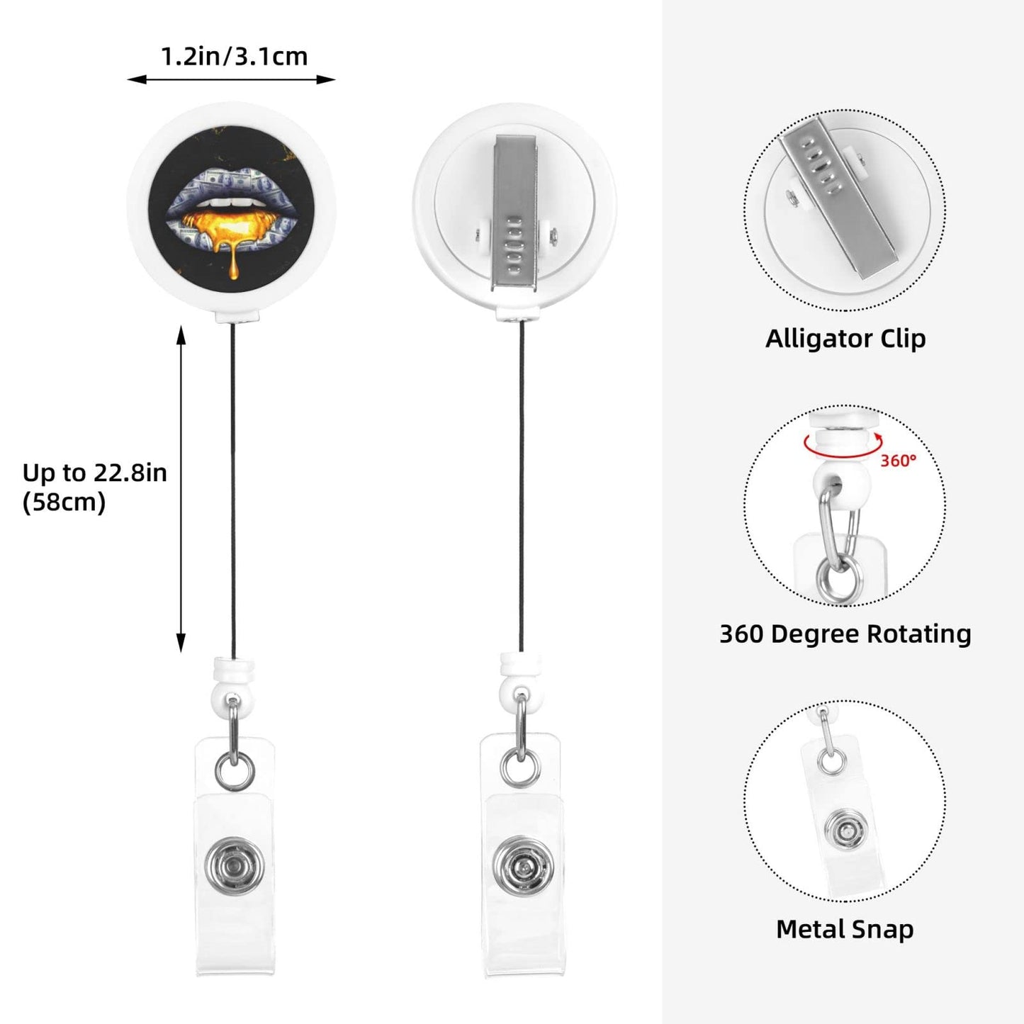 EOBKLAX ID Badge Holder with Lanyard and Retractable Badge Reel Clip,Lips Art Card Name Tag Lanyard Vertical ID Protector Badge Clips for Nurse Teacher Women Gifts