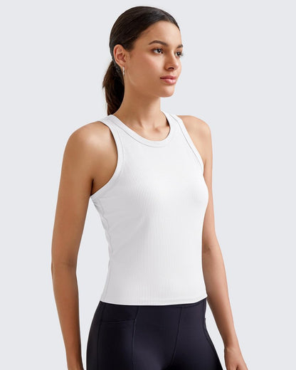G4Free Workout Tanks for Women Sleeveless Running Athletic Tank Tops Ribbed Racerback Slim Gym Yoga Summer Casual (White,M)