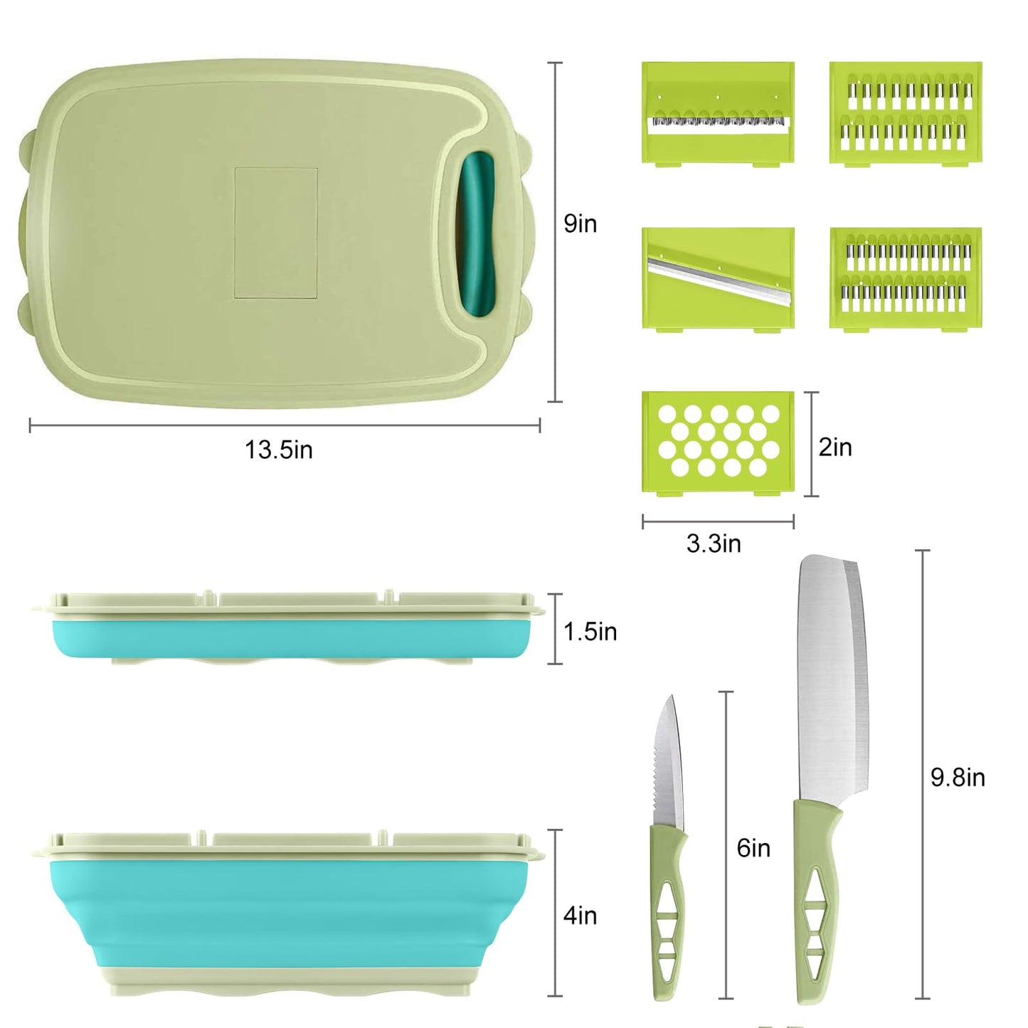 Gintan Camping Cutting Board, 9-in-1 Collapsible Chopping Board with Colander, Kitchen Vegetable Washing Basket for Camping, Camping Gifts Camping Accessories for RV Campers (Blue+Grey)