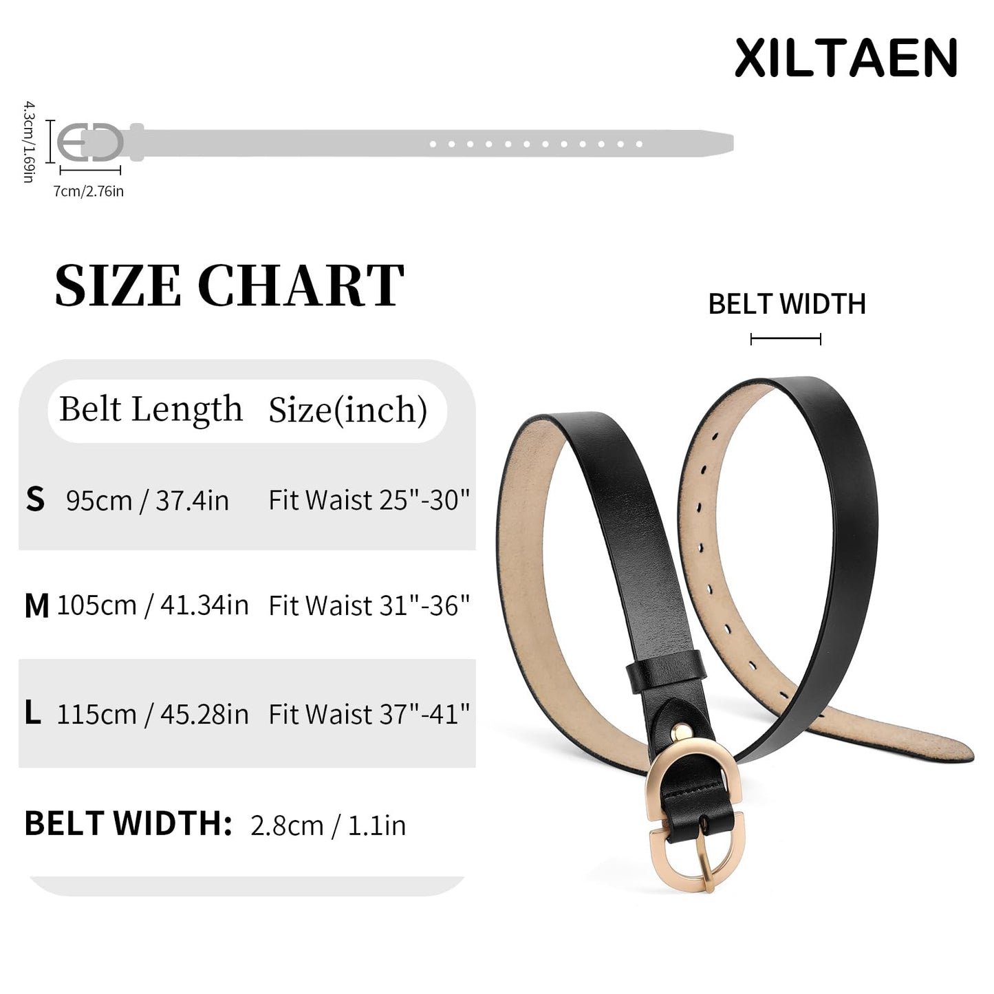 XILTAEN Women's Leather Belts Ladies Waist Belt with Gold Buckle for Female Jeans Dresses Pants Belt